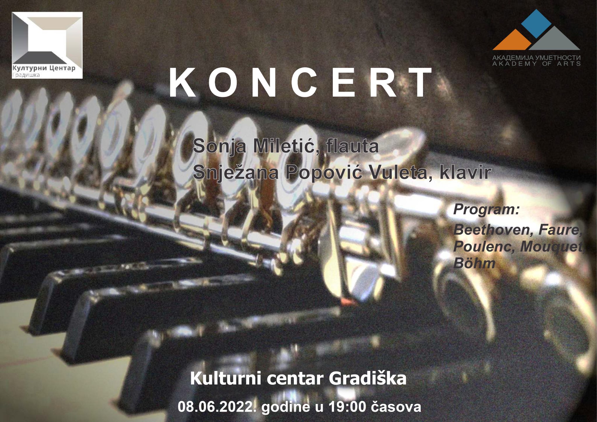 КОНЦЕРТ Соња Милетић, флаута и Сњежана Поповић Вулета, клавир - ЈУ ...